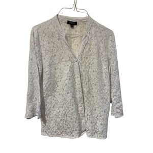 Elementz White Floral Lace Button Front Cardigan 3/4 Sleeve S Coquette